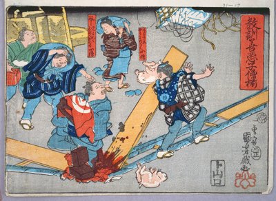 Insegnamento morale per i commessi, esempi di buon e cattivo comportamento, 1857 da Utagawa Kuniyoshi